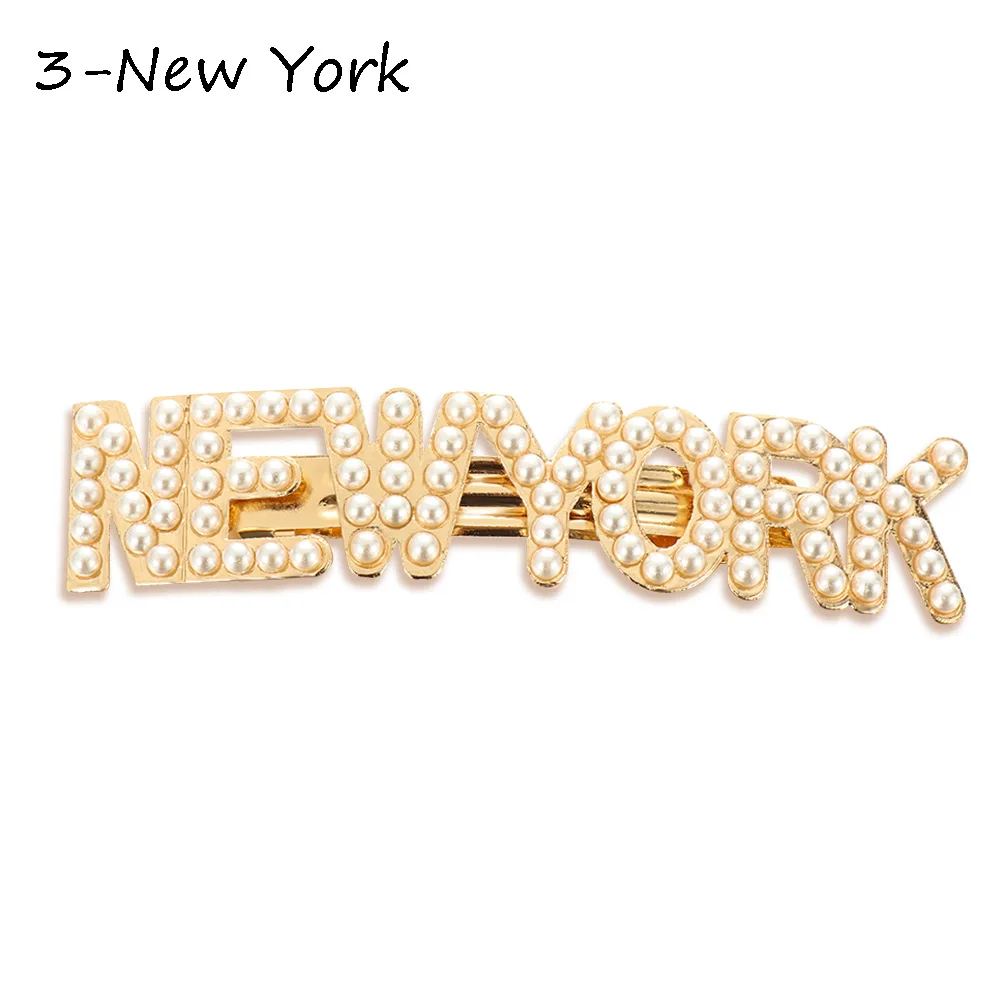 Crystal Imitation Pearl Hair Clips Women Fashion Pearls Hair Clips Barrettes Letters Hairpin Hair Accessories Crystal Hairpins - Цвет: 3-New York