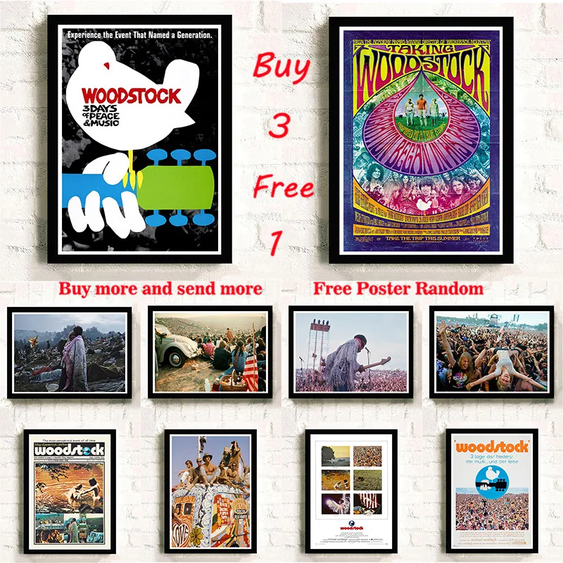 

Woodstock rock music festival Coated Paper Posters decorative painting classic poster paper Frameless