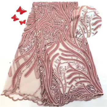 

Hot Sale Velvet Lace Fabric with sequins Latest Nigerian Lace Material African Tulle Lace Fabric for Party Dress