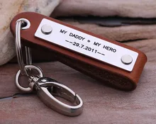 Chaveiro De Couro personalizado-Hand Stamped cadeia couro-chave Chaveiro De Couro do Dia dos Pais(China)