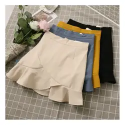 Apperloth 2018 летняя Офисная женская школьная короткая юбка корейские женские трапециевидные с высокой талией оборки мини-юбки Черный Синий