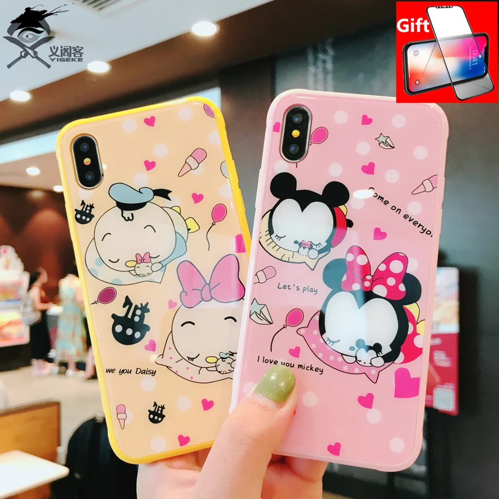 YIGEK Phone Cases for Iphone 7 Case. Luxurious Mickey Mouse Color Edge Glass Apple X876S Plus Case Bags |