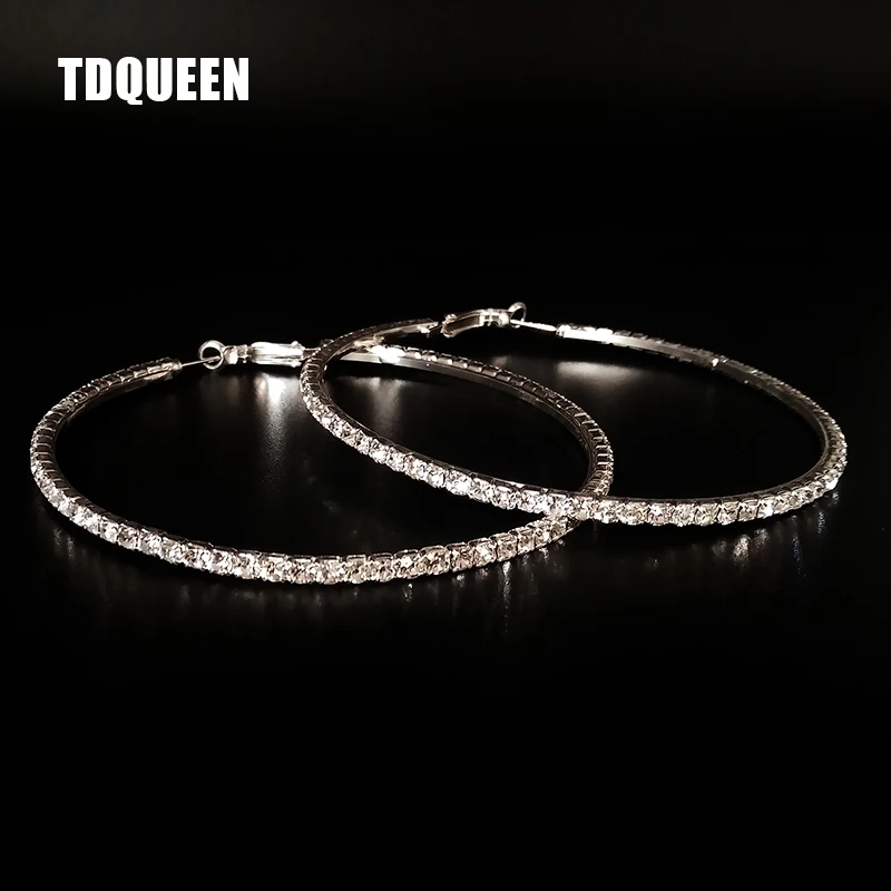 TDQUEEN серьги-кольца для женщин посеребренные Huggie серьги круглый круг Большие кристаллы стразы Brincos серьги-кольца