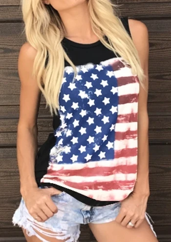 

2019 Casual Women Tank Tops American Flag Printed Female O-Neck Tank 2019 Summer Sleeveless Tops Ladies Tank