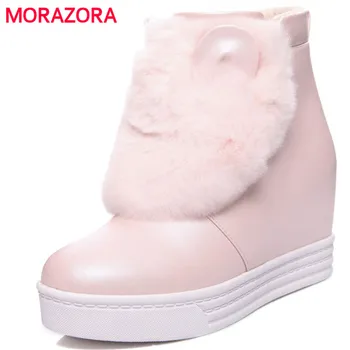 

MORAZORA 2018 new autumn winter high quality pu leather boots round toe high heel platform boots hright increasing snow boots
