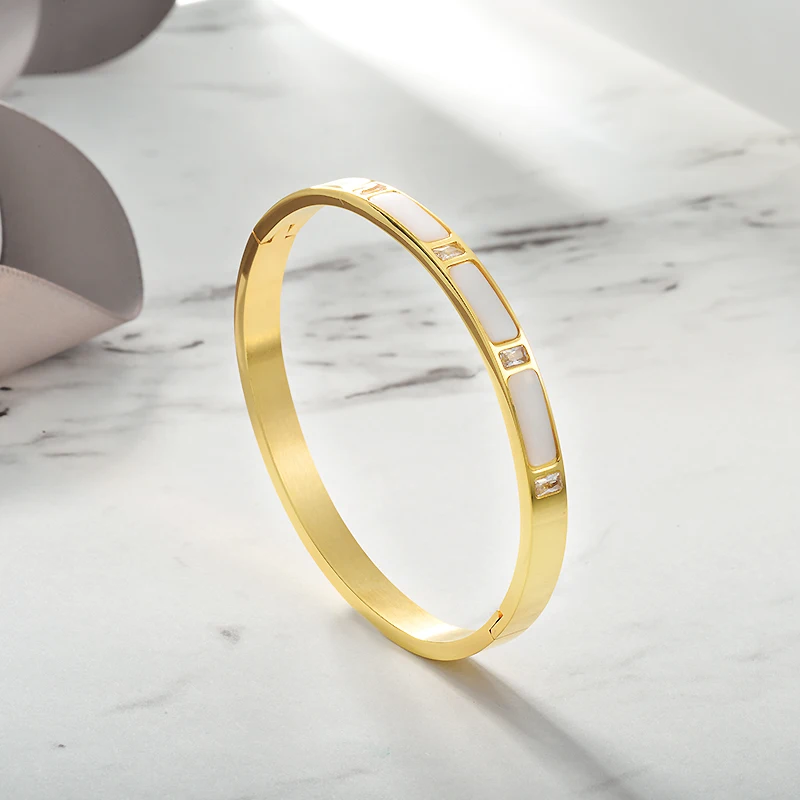 Baoyan классический геометрический для выхода в бар белый камень кубического циркония браслет для женщин золотые браслеты из нержавеющей стали Femme