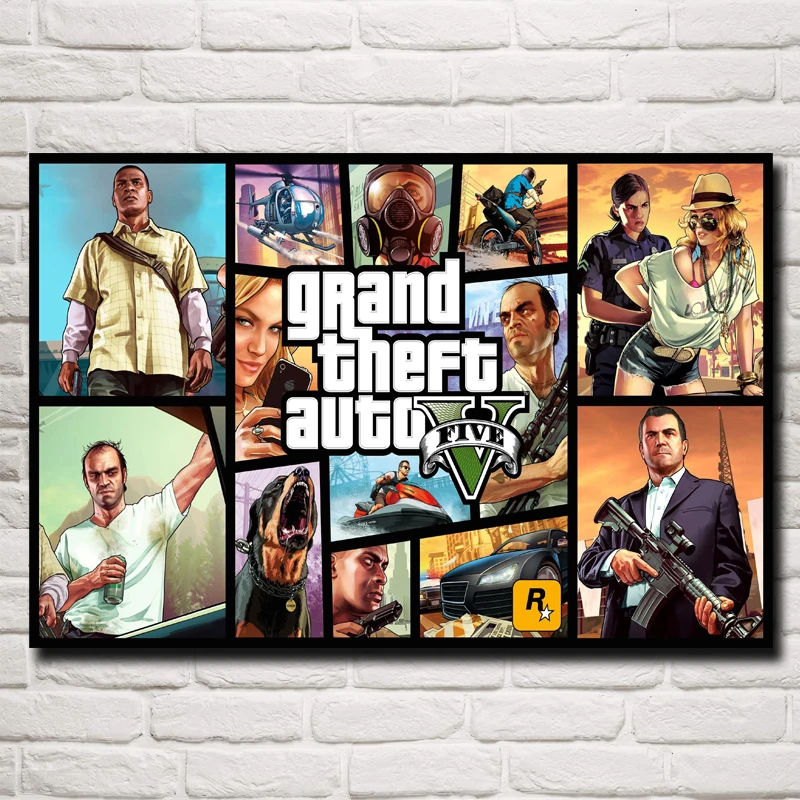 

FOOCAME Grand Theft Auto V GTA 5 Game Posters and Prints Art Silk Pictures Living Room Modern Home Decoration Bedroom Painting
