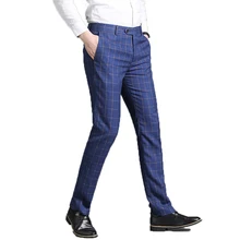 Мужские однотонные модные деловые формальные брюки, мужские брюки для отдыха, Классические облегающие клетчатые брюки, мужские брюки 29-38