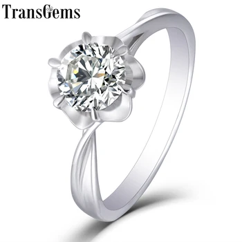 

Transgems 14K 585 White Gold 1ct 6.5mm F Color Moissanite Engagement Ring for Women Wedding Gift Ladies Moissanite Ring