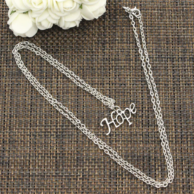 

New Fashion Necklace hope 27x13mm Silver Pendants Short Long Women Men Colar Gift Jewelry Choker