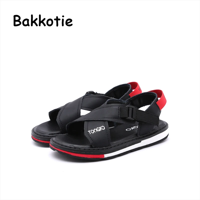 

Bakkotie 2018 New Summer Boy Beach Sandal Children Genuine Leather Fashion Casual Flat Baby Girl Brand Black Sport Shoe Kids