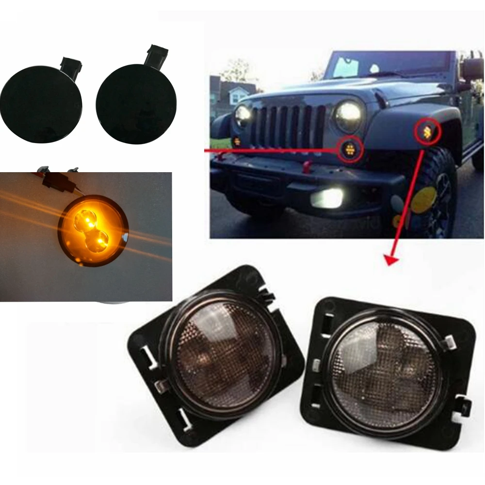 2018 New Front Led Turn Signal Light For 2007-2017 Jeep Wrangler Jk Parts  Led Lamp Turn Lamp Fender Side Maker Parking Lights - Signal Lamp -  AliExpress