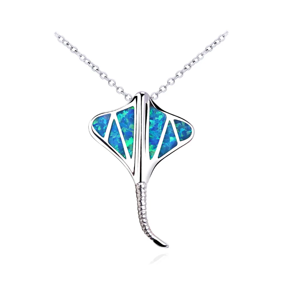 Кулон Manta Ray Fish Sea Animal ожерелье опал Серебряная цепочка повседневное ожерелье ювелирные изделия Выпускной подарок на день рождения