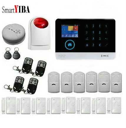 

SmartYIBA Smart Home SMS GSM Burglar Alarm System Wireless Door Sensor /RFID Keypad Arm Disarm/Smoke Sensor APP Door Accessories