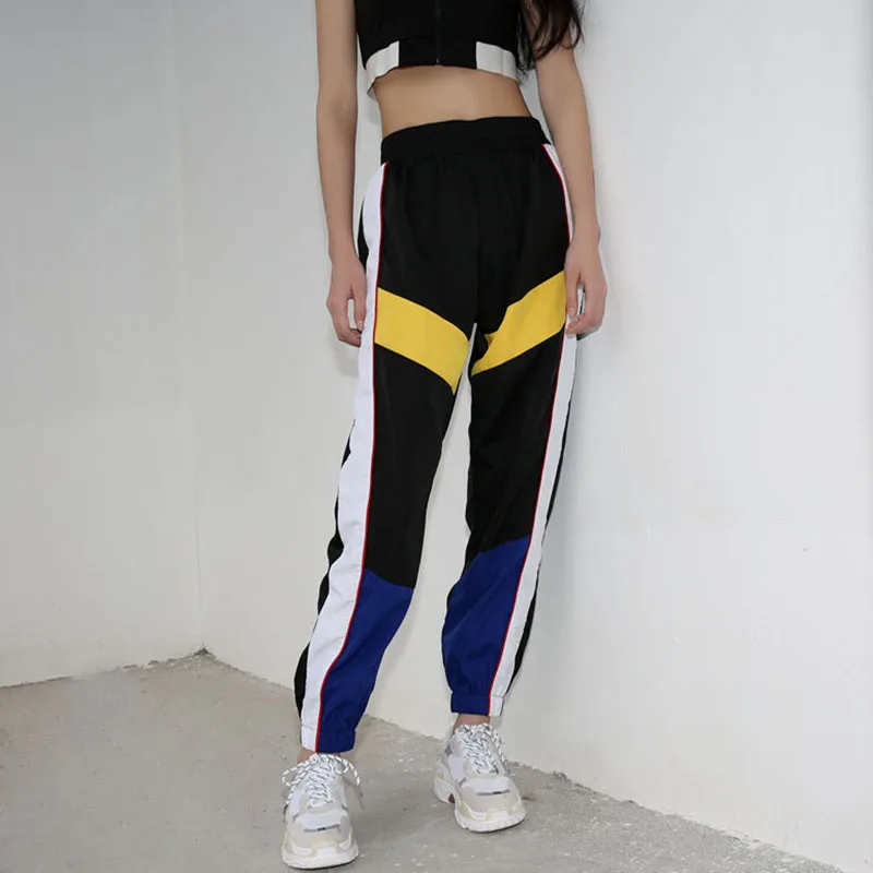 

Korean Style Patchwork Casual Sweatpants Women Pants Joggers Streetwear Black High Waist Cargo Capri Loose Trousers
