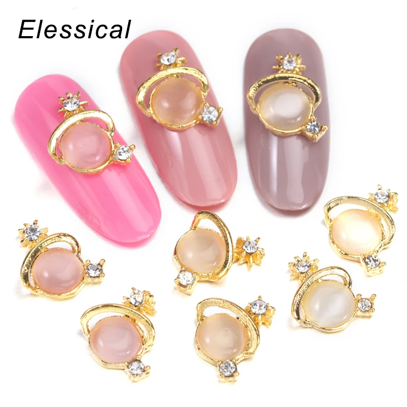 ELESSICAL 10pcs Resin Nail Rhinestones Accessories Gems 3D Copper Nail