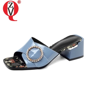 

ZVQ shoes woman 2019 summer new fashion open toe handmade genuine leather woman slippers outside med square heel ladies sandals
