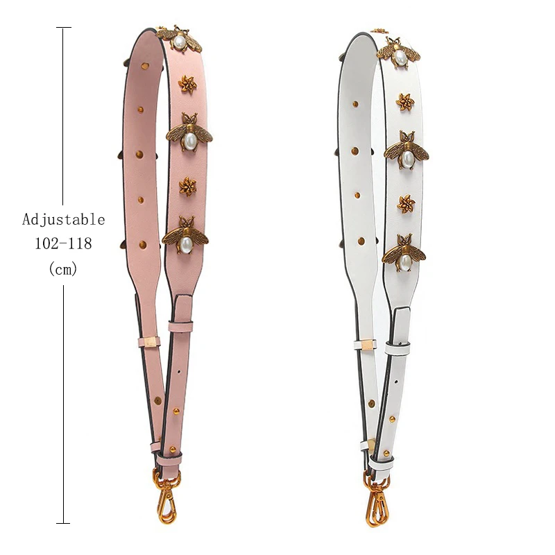 Fashion Gold Bee Leather Strap Handbag Accessories Replacement Wide Shoulder Bag Straps Women Design Corssbody Bag Strap Belts