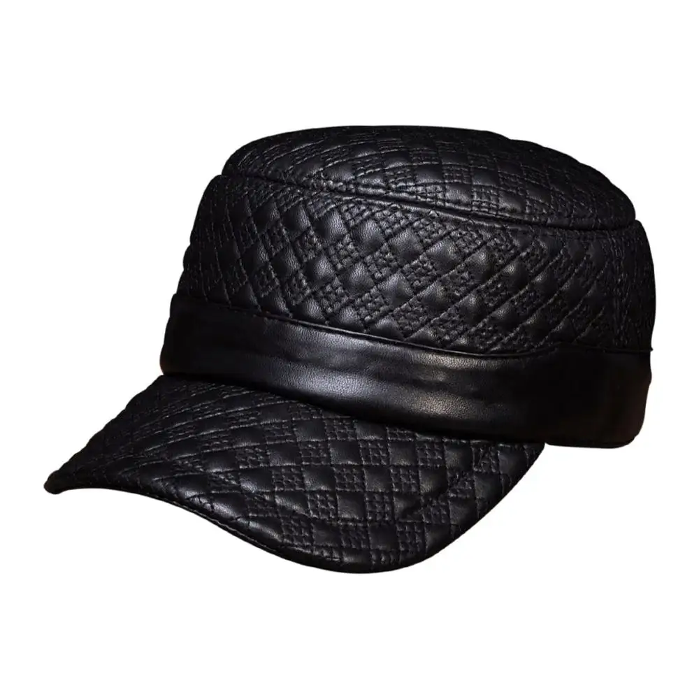 HL080 мужские бейсболки и кепки из натуральной кожи мужские брендовые новые весенние настоящие кожаные кепки шапки - Цвет: black