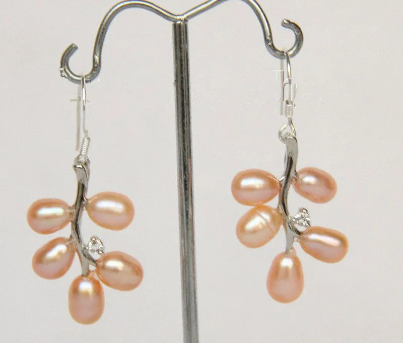 

Fashion 17X26mm leaves pink pearls Earrings