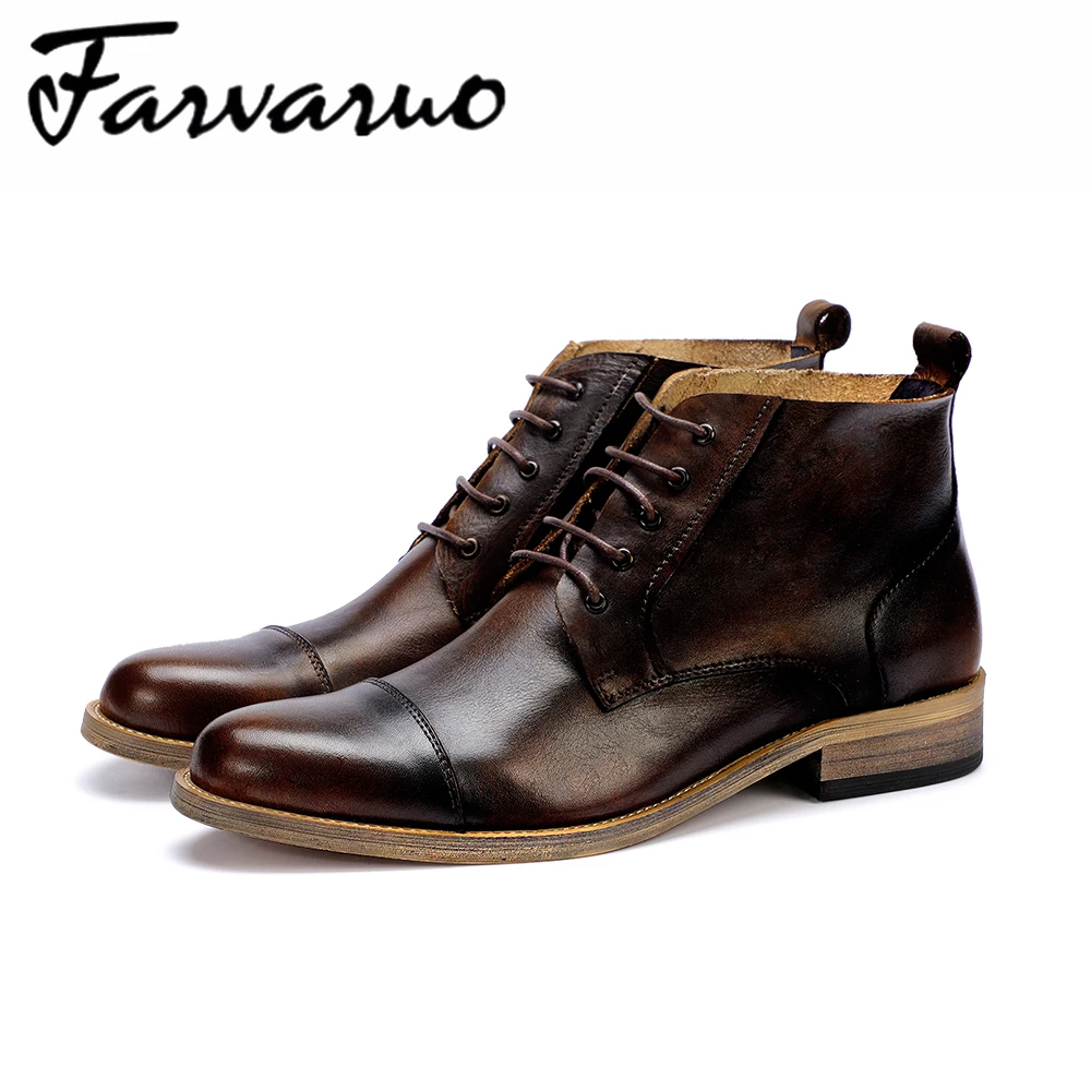 

Farvarwo 2018 New Autumn And Winter Martin Boots Mens Genuine Leather Round Toe Retro Ankle Boot for Men Lace Formal Dress Shoes