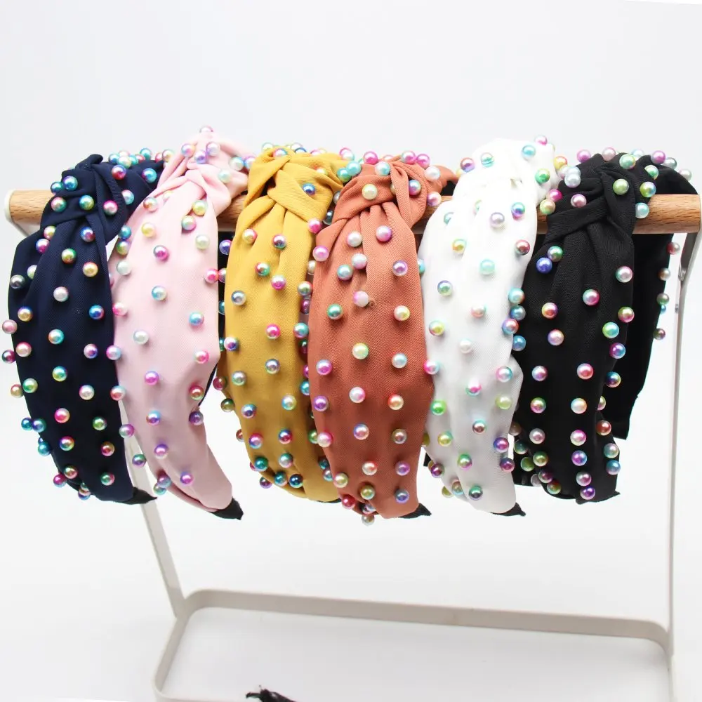 

Xugar Hair Accessories Colorful Pearl Hairband for Women Knotted Hairbands Girls Fabric Headband Hair Hoop