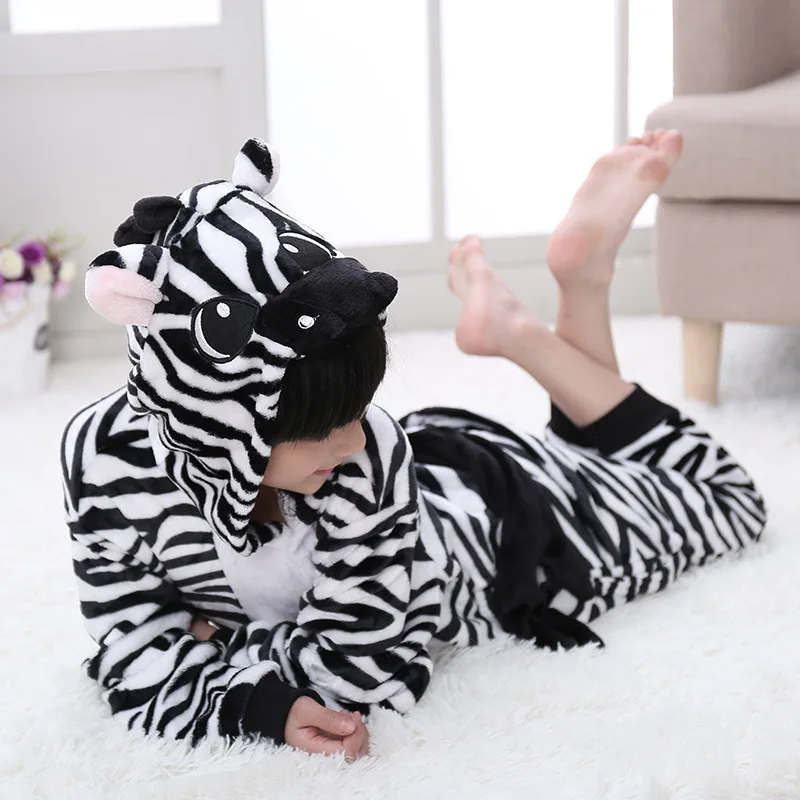 Кигуруми Дети Пижамы Для Мальчиков Девочек Пижамы Onesies Фланелевые Стежка Животных Единорог Пегас Косплей Дети Пижамы С Капюшоном Набор пикачу одежда пижамы для девочек для мальчиков домашний костюм пижамный комплект - Цвет: Zebra