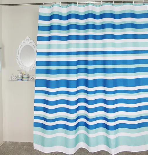 Mediterranean Sea Style Horizontal Stripes Blue Shower Curtain