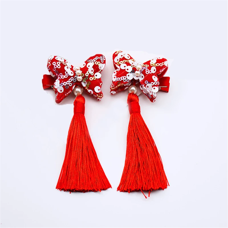 

2PCS Cute children Hairpins Barrettes Handmade bow paillette tassels hair clips Accessories for Girls princess Hairgrip headwear