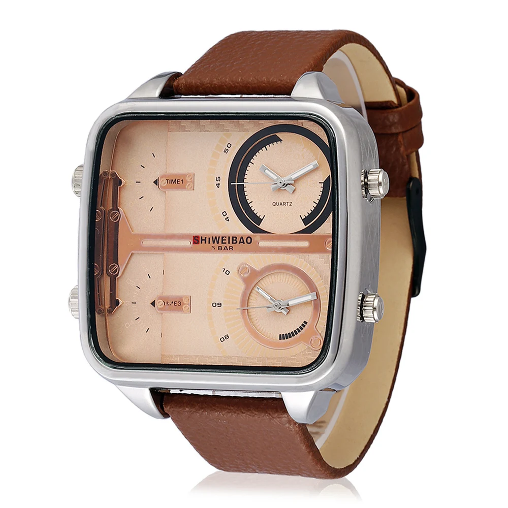 cool design quartz watch for men wrist watches dual time zones leather strap miltiary dz style watches sports wristwatches free shipping (4)