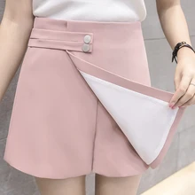 2019 New Shorts Women Summer Fashion High Waist Shorts Female Casual Loose Culottes Black/Pink/White Shorts Skirts barcelona longer knit shorts 2014 2015 black pink