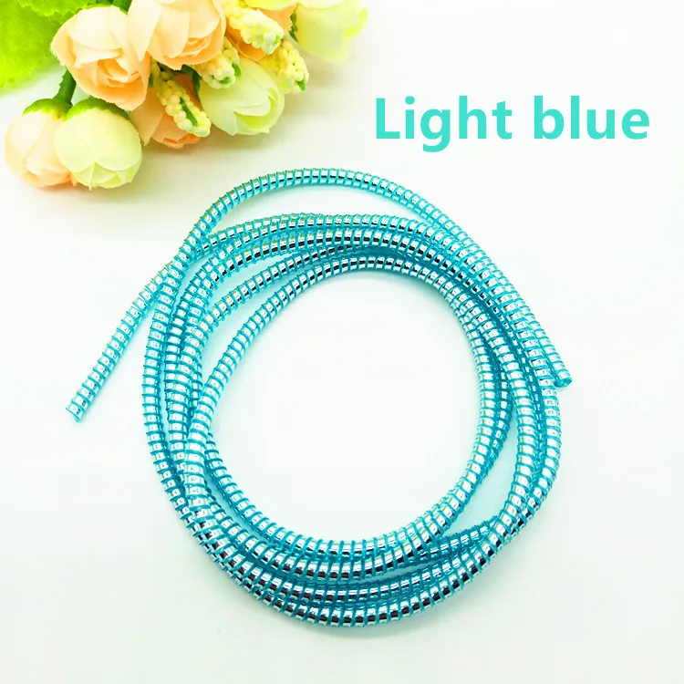 light blue 50 шт./лот покрытие блёстки 1,5 м ТПУ спираль зарядка через usb кабель Шнур протектор кабель органайзер для провода защита для iphone Android - Цвет: light blue