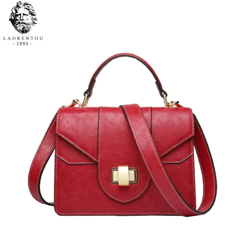 

LAORENTOU Women leather handbags 2019 New Summer bag Simple quality red tote women leather shoulder Crossbody bag