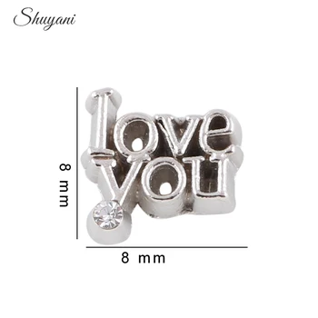 

F345 New Antique 20pcs/lot Silver Charms Crystal Word Love You Floating Locket Charms for Living Glass Locket