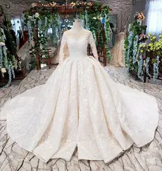 Винтаж свадебное платье бальное кружево бисер блестками невесты длинные свадебное платье с рукавами 2019 vestido de noiva