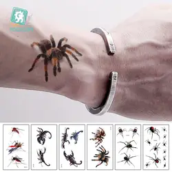 Последние 3D крутые Ужасы временная татуировка наклейка Хэллоуин татуировки дизайны с поддельными паук-Скорпион татуировка для мужчин