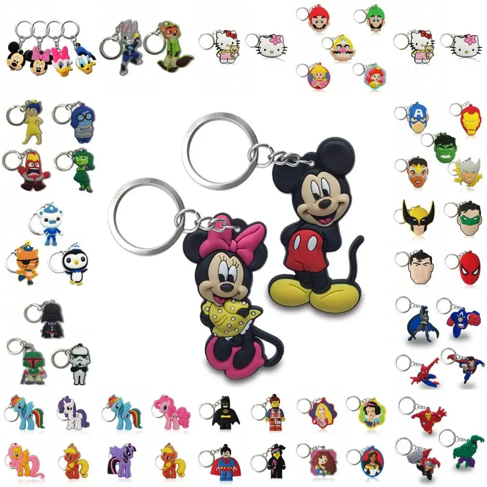 

20PCS Keychain PVC Cartoon Key Chain Marvel Mickey Anime Figure Minnie Key Ring Keychain Key Holder Fashion Charms Trinket