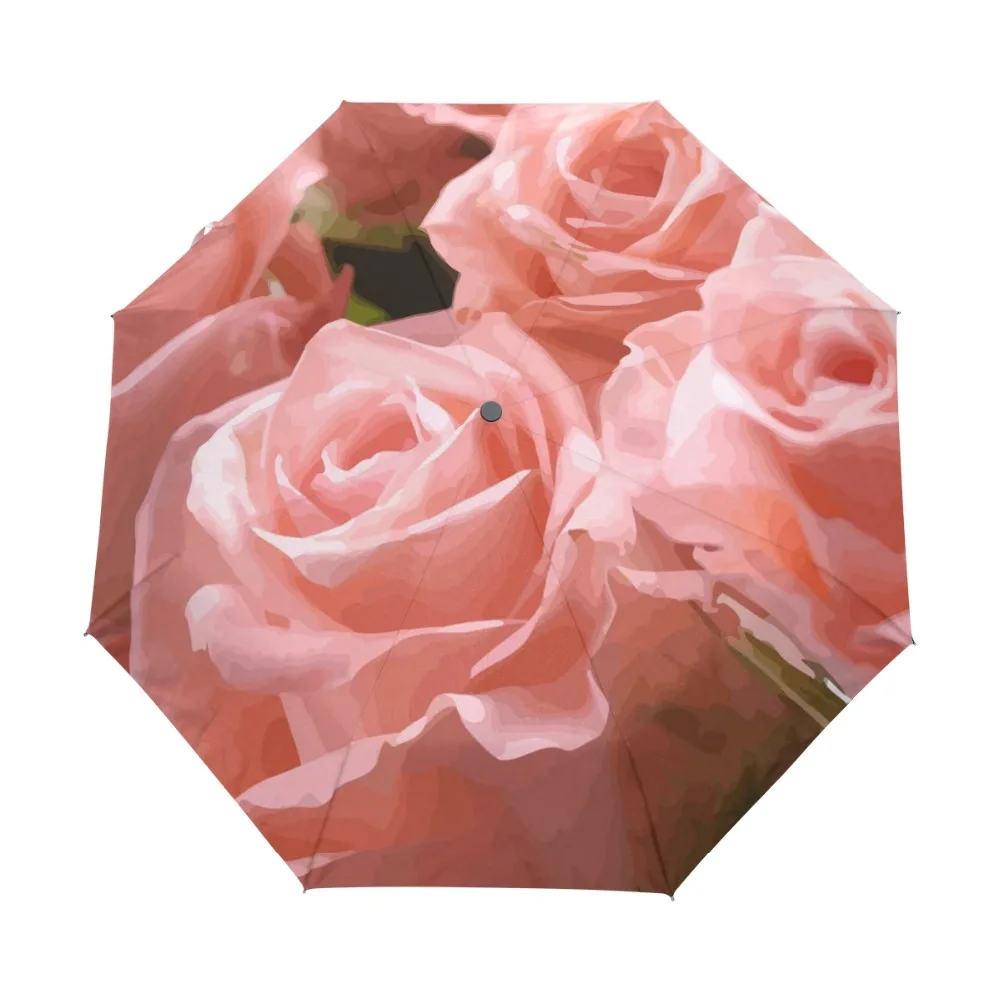 Miglior Personalizzato Bella Rosa Rosa Pittura A Olio Sole Ombrello Adulti Pieghevole Anti UV Delle Donne Ombrello di Buona Idea Regalo Regalo Di Natale