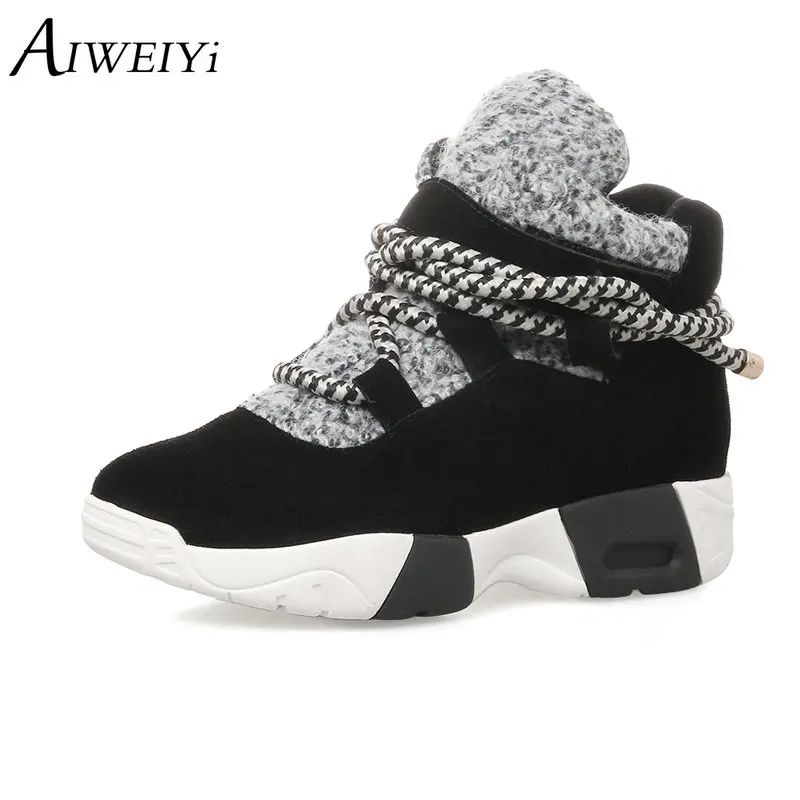 

AIWEIYi Lace Up Ankle Boots for Women Cow Suede Leather Winter Snow Boots Botas Mujer Black Booties