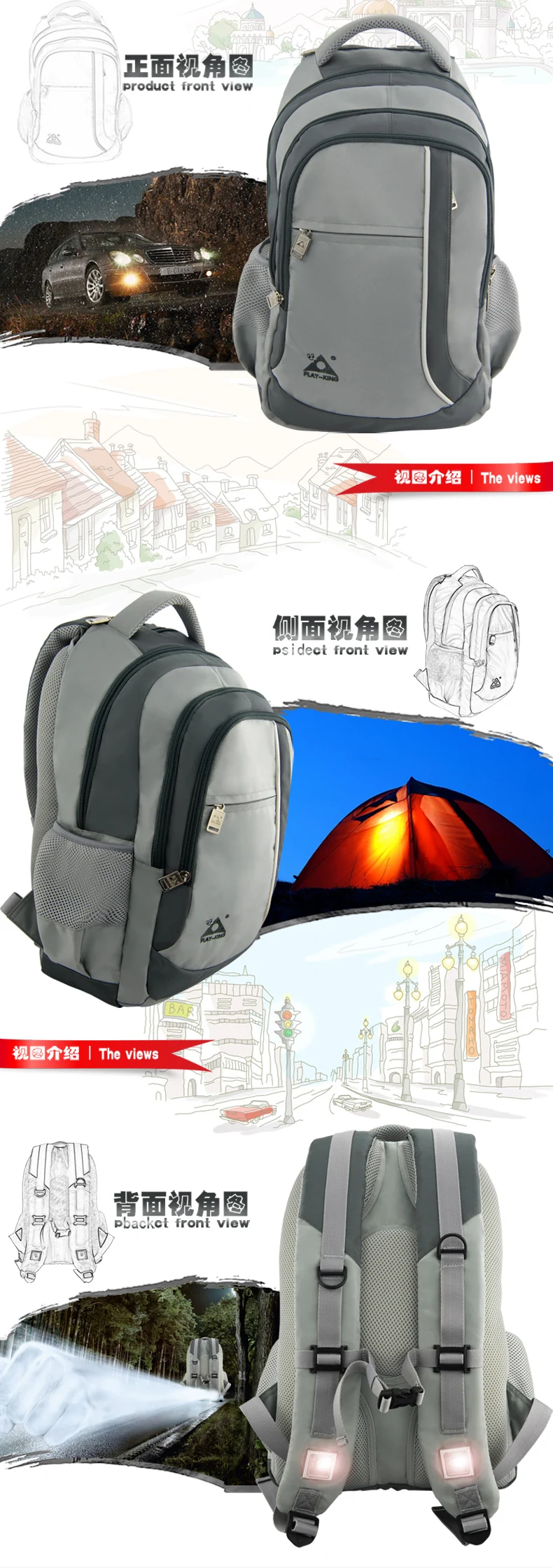 Playking открытый рюкзак для занятий альпинизмом, мульти-функциональный отражатель, рюкзак для кемпинга для мужчин и женщин, для путешествий и