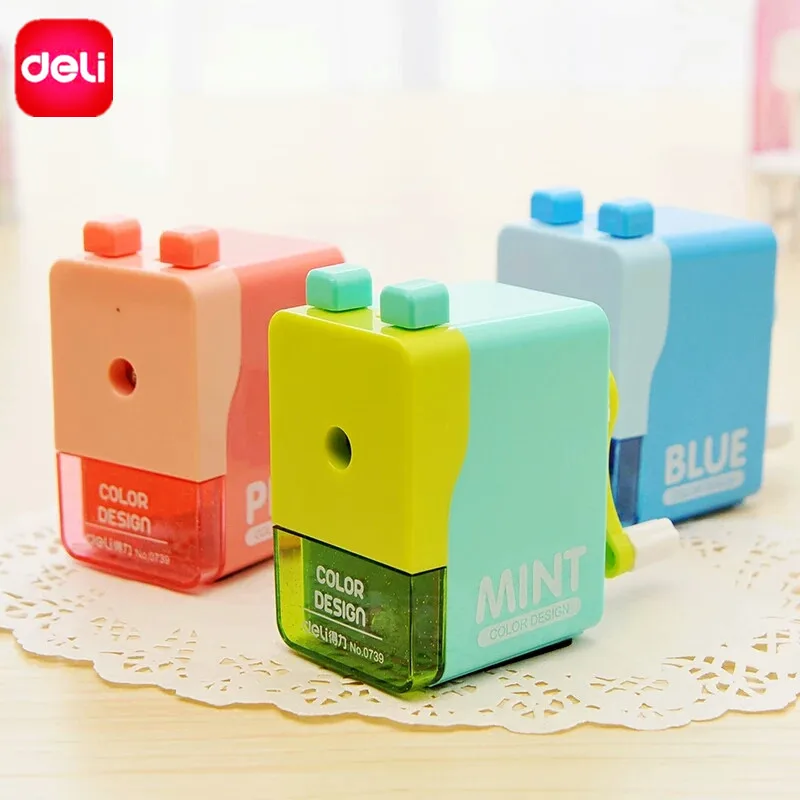 

Deli Manual Pencil Sharpener Kawaii Candy Color Kid's Hand Crank Mechanical Desktop Accessory Stationery Office School Supplies