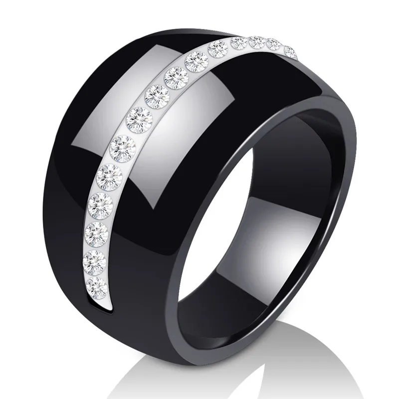 Керамическое кольцо, многогранное, черный, белый цвет, 1 ряд, стразы для женщин, изысканное модное ювелирное изделие, свадебные подарки