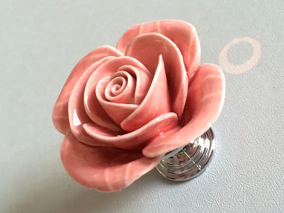 

Pink Rose Flower Cabinet Door Knobs Dresser Knobs Drawer Knob Pulls Handles Silver Rustic Kitchen Handle Ceramic Rustic Hardware