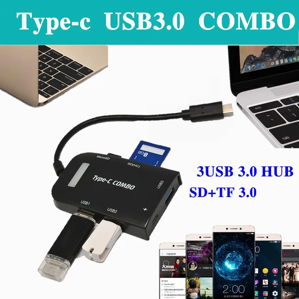 USB3.1 Type-C to USB OTG SD, SD TF Memory Card Support for memory cards Reader Casual OTG Combo Adapter