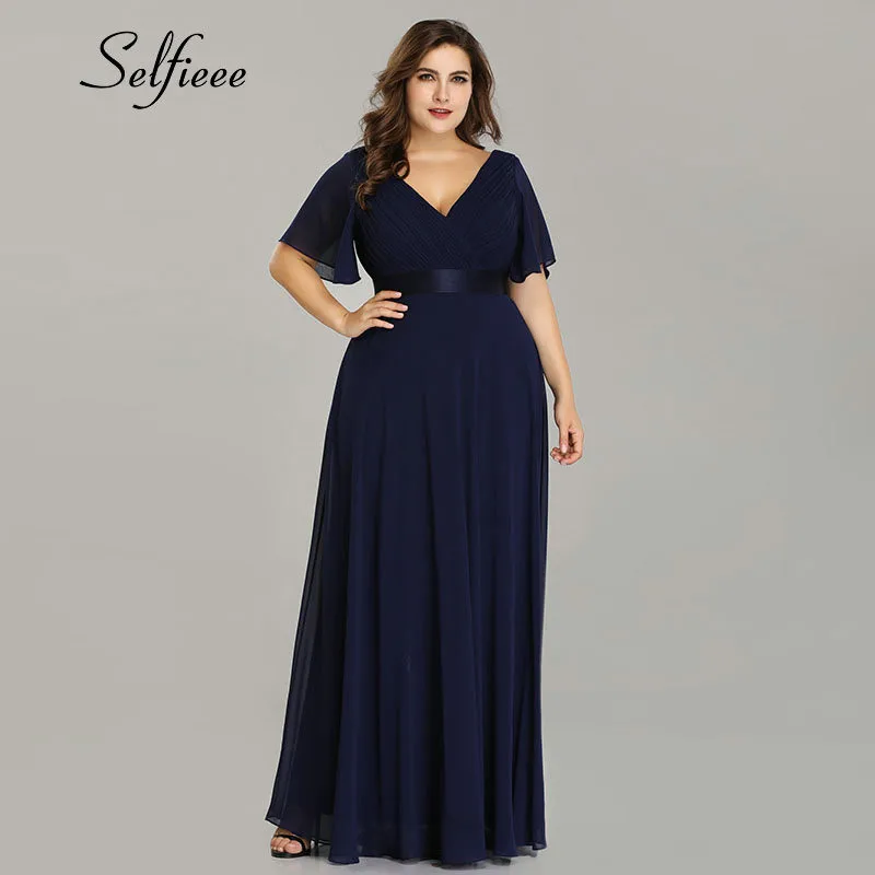 New Summer Women Dress Plus Size S-9XL Elegant A Line V Neck Short Maxi Sleeve Beach Dresses Boho Long Party Dress Robe Femme - Цвет: Navy Blue