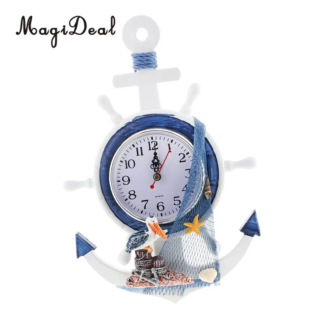 Large 33cm Anchor Clock Beach Theme - Nautical Sailing Ship Wheel Anchor Wall Hanging Decorations Ornament Statue