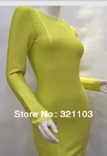Figure-flattering o neck dress bandage dress yellow long sleeves women dress DM596