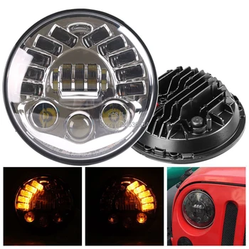 

7" LED Round Projector Headlights with Amber Ring DRL Light for Jeep CJ-8 Scramble, Jeep Wrangler TJ,2007-2017 Jeep Wrangler JK