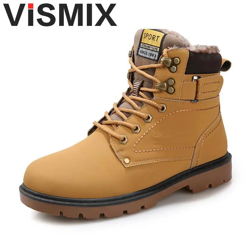Vismix Warm Men's Winter Pu Leather Ankle Boots Men Autumn Waterproof