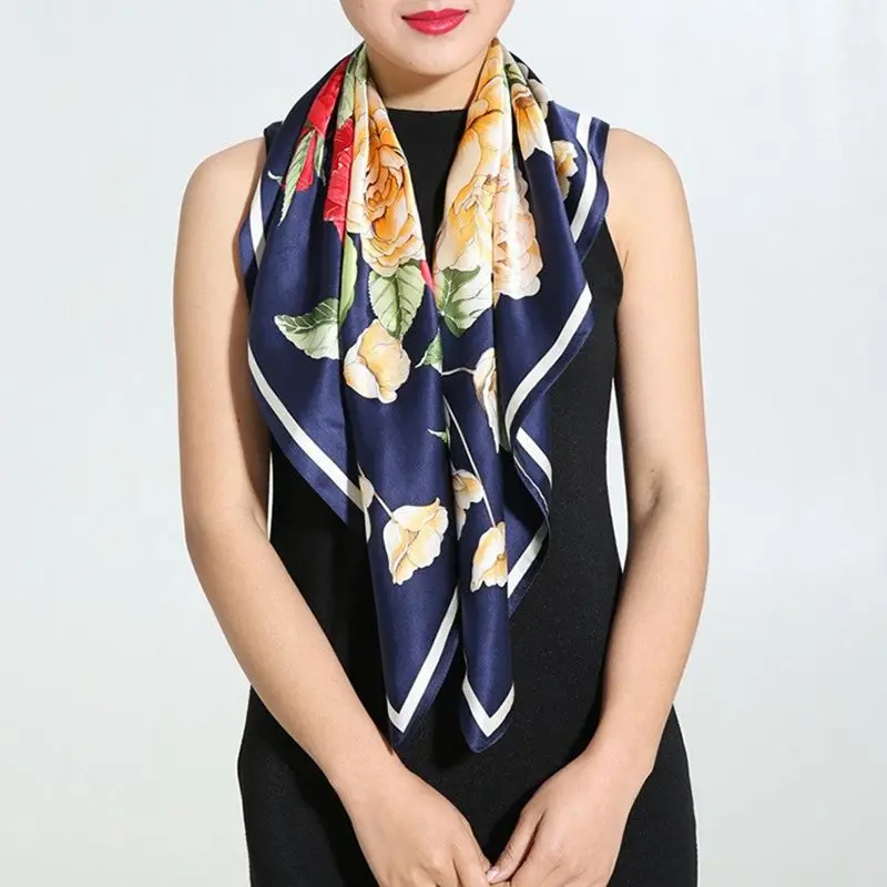 Noble Peony Printed Square Silk Scarf Women 90*90cm Ladies Luxury 100 Pure Silk Scarves & Wraps